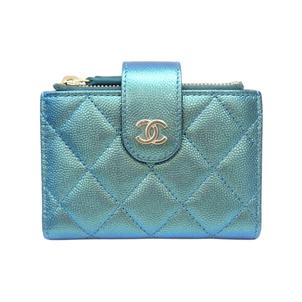 金屬藍 牛皮 Compact zip 短夾【CHANEL 香奈兒】