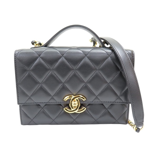 黑色 菱格紋 羊皮 Mini Top Handle Flap 兩用包 金扣【CHANEL 香奈兒】 AS2796