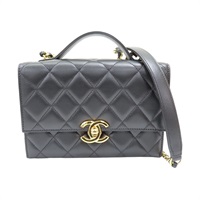 黑色 菱格紋 羊皮 Mini Top Handle Flap 兩用包 金扣【CHANEL 香奈兒】 AS2796