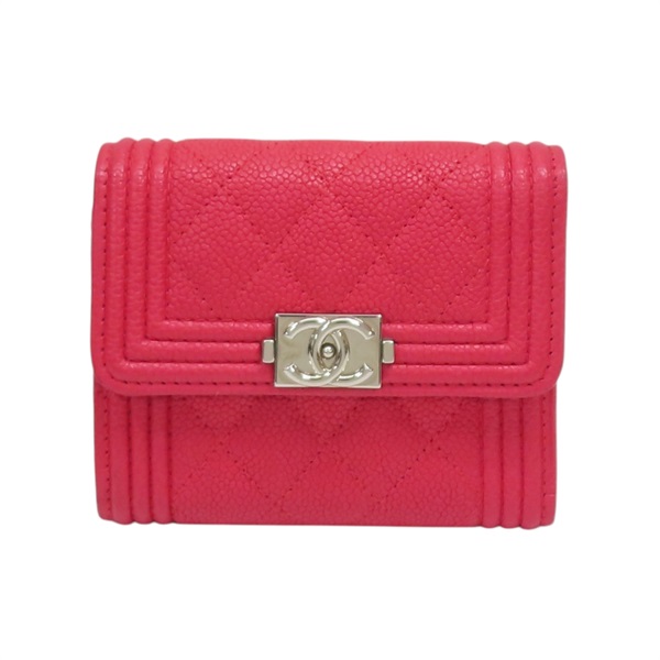 粉色 荔枝紋 牛皮 BOY CHANEL Compact Wallet 三折短夾 (無卡)【CHANEL 香奈兒】 A81965