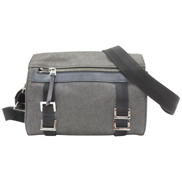 灰色 單寧布 黑色牛皮 肩背包【GUCCI 古馳】 90764