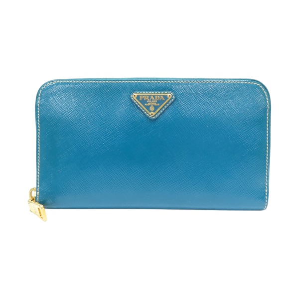 藍色 Saffiano牛皮 拉鍊 長夾【PRADA 普拉達】 1M0506