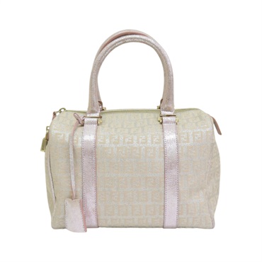 粉色 Zucchino 帆布 Mini Boston 手提包【FENDI 芬迪】 8BL068