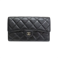 黑色 菱格紋 羊皮 Classic long wallet 銀扣 三折長夾 (無卡)【CHANEL 香奈兒】 AP0241