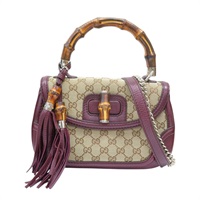 酒紅色 牛皮 GG帆布 New Bamboo 竹節 兩用包【GUCCI 古馳】 240242