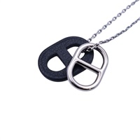 黑色牛皮 金屬 o'maillon 項鍊【HERMES 愛馬仕】