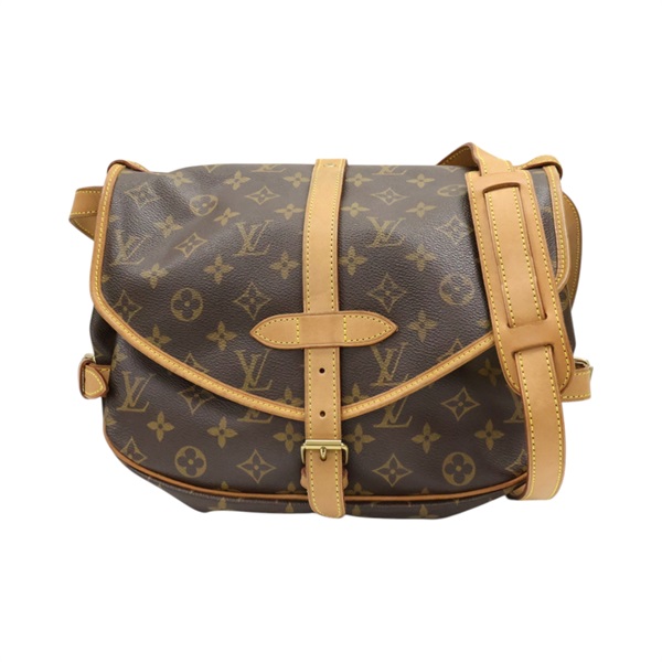 棕色 原花帆布 Saumur 30 肩背包【LOUIS VUITTON LV 路易威登】 M42256