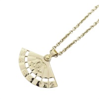淺金色鍍金 珍珠 扇子 hand fan motif 項鍊【CHANEL 香奈兒】