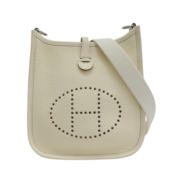 奶油白 Clemence牛皮 Evelyne Mini 肩背包 Z刻 銀扣【HERMES 愛馬仕】 H069426CK