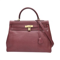 愛馬仕紅色 Togo牛皮 Kelly35 两用包 口E刻【HERMES 愛馬仕】