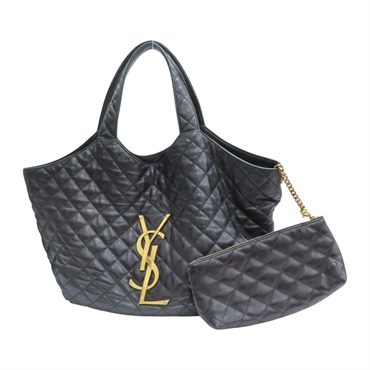 黑色 羊皮 菱格紋 Icare Maxi Shopping 手提包【SAINT LAURENT YSL 聖羅蘭】 698651