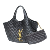 黑色 羊皮 菱格紋 Icare Maxi Shopping 手提包【SAINT LAURENT YSL 聖羅蘭】 698651