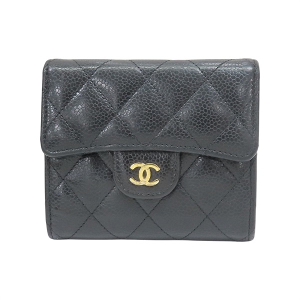 黑色 荔枝紋 牛皮 金扣 三折短夾【CHANEL 香奈兒】 A82288