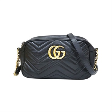 黑色牛皮 GG Marmont 肩背包【GUCCI 古馳】 447632