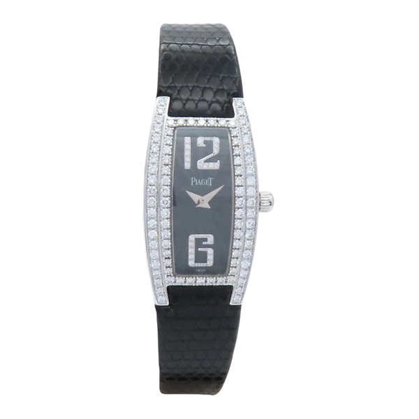 黑色錶盤 皮帶 18K白金 鑽框 Limelight 腕錶【Piaget 伯爵】 GOA27082