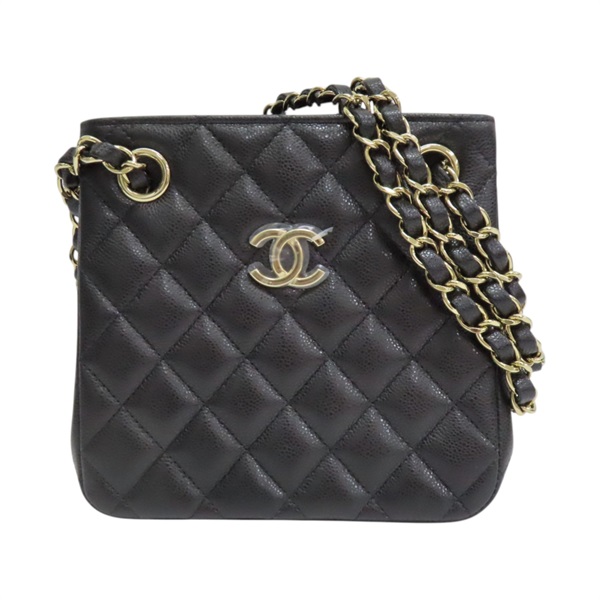 黑色 菱格紋 荔枝牛皮 Mini Bucket 鍊帶肩背包 金釦【CHANEL 香奈兒】 AS3176