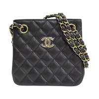 黑色 菱格紋 荔枝牛皮 Mini Bucket 鍊帶肩背包 金釦【CHANEL 香奈兒】 AS3176