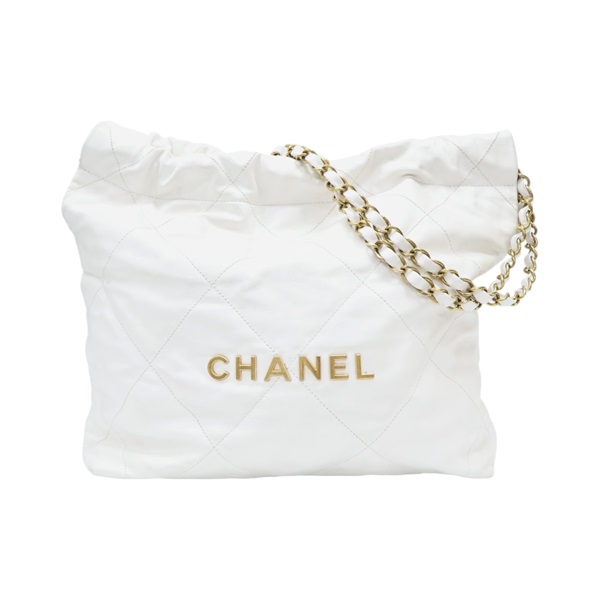 白色 牛皮 22 鍊帶 肩背包 金釦【CHANEL 香奈兒】 AS3260