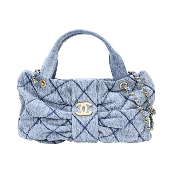 藍色 單寧布 蝴蝶結 兩用包 金扣【CHANEL 香奈兒】 AS5851