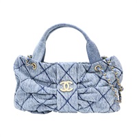 藍色 單寧布 蝴蝶結 兩用包 金扣【CHANEL 香奈兒】 AS5851