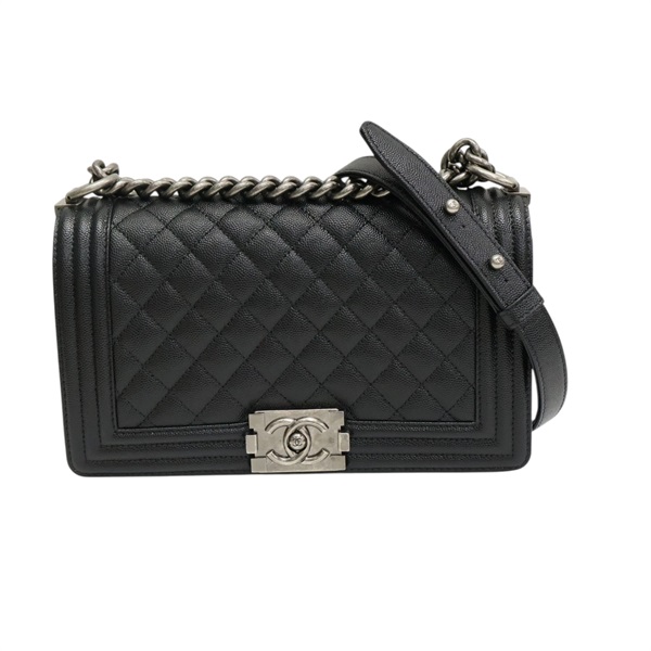 黑色 荔枝紋 牛皮 Boy25 鍊帶 肩背包【CHANEL 香奈兒】 A67086