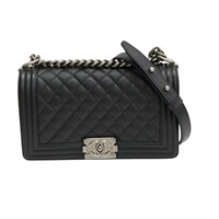 黑色 荔枝紋 牛皮 Boy25 鍊帶 肩背包【CHANEL 香奈兒】 A67086