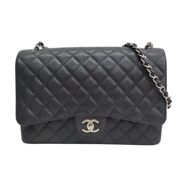 黑色 菱格紋 荔枝牛皮 Maxi 鍊帶肩背包 銀釦 (無卡)【CHANEL 香奈兒】 A58601