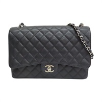 黑色 菱格紋 荔枝牛皮 Maxi 鍊帶肩背包 銀釦 (無卡)【CHANEL 香奈兒】 A58601