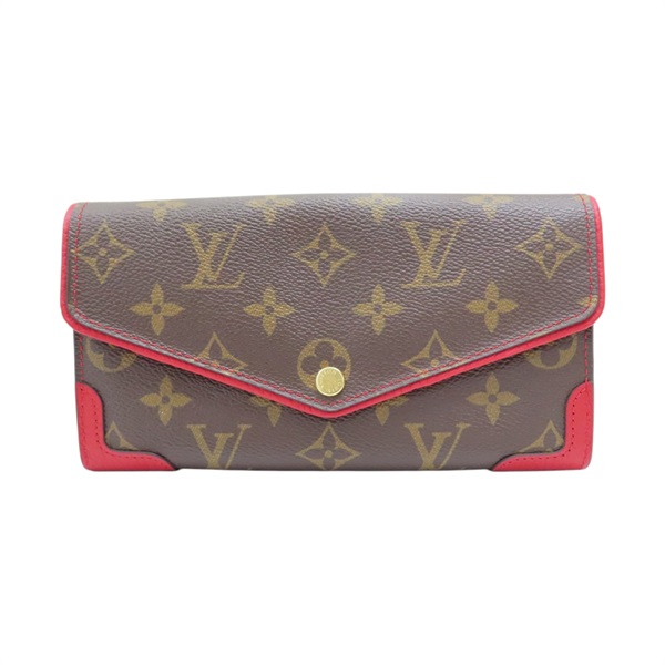 棕色/紅色 原花 PVC塗層帆布 扣式長夾【LOUIS VUITTON LV 路易威登】 M61184