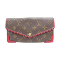 棕色/紅色 原花 PVC塗層帆布 扣式長夾【LOUIS VUITTON LV 路易威登】 M61184