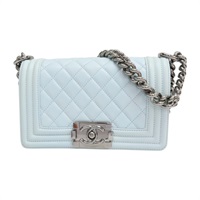 水藍色 羊皮 BOY20 鍊帶肩背包 銀釦【CHANEL 香奈兒】 A67085
