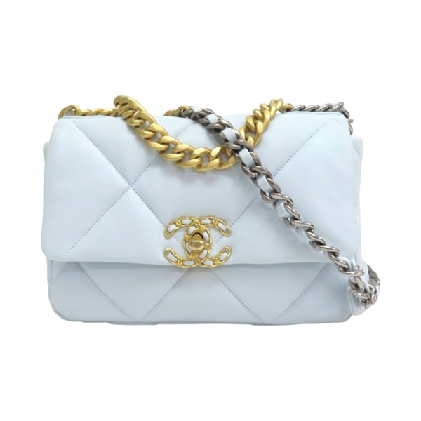 藍色 菱格紋 羊皮 Chanel 19 肩背包 金釦【CHANEL 香奈兒】 AS1160