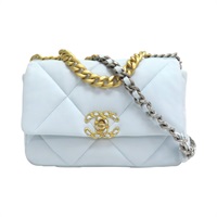 藍色 菱格紋 羊皮 Chanel 19 肩背包 金釦【CHANEL 香奈兒】 AS1160