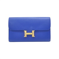 藍色 Epsom牛皮 Constance 長夾 A刻 金釦【HERMES 愛馬仕】