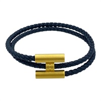 黑色 Swift 編織牛皮 金色鍍金 Tournis Tresse 手環【HERMES 愛馬仕】 H068406FM89T4