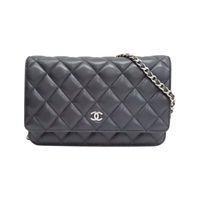 黑色 菱格紋 羊皮 WOC 肩背包 銀釦【CHANEL 香奈兒】 AP0250