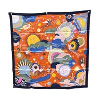 橘色 絲綢  Au Royaume d'Helios 方巾 70x70【HERMES 愛馬仕】