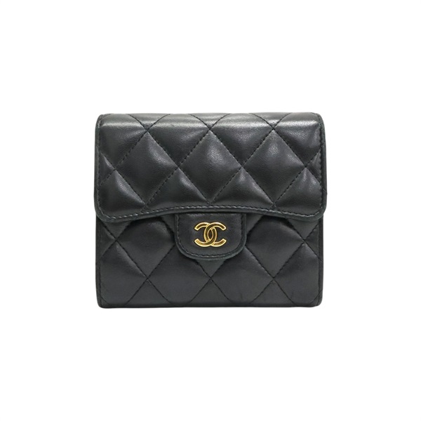 黑色 菱格紋 羊皮 扣式 三折 短夾 無卡【CHANEL 香奈兒】 AP0231