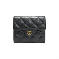 黑色 菱格紋 羊皮 扣式 三折 短夾 無卡【CHANEL 香奈兒】 AP0231