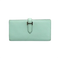 馬卡龍藍綠色 Chevre山羊皮 Bearn 兩折 長夾 A刻 銀釦【HERMES 愛馬仕】
