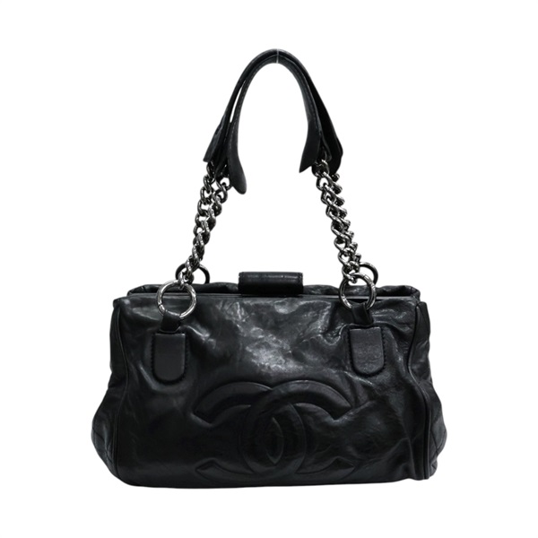 黑色 牛皮 肩背包 銀釦 (無卡)【CHANEL 香奈兒】