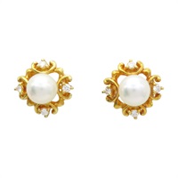 18K黃金 珍珠 鑽石 耳環【MIKIMOTO 御木本】