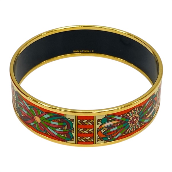 橘色印花 琺瑯 金色鍍金 email  手環【HERMES 愛馬仕】