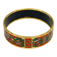 橘色印花 琺瑯 金色鍍金 email  手環【HERMES 愛馬仕】