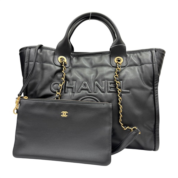 黑色 羊皮 Deauville 兩用包 金和 【CHANEL 香奈兒】 AS3257