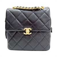 黑色 菱格紋 荔枝牛皮 後背包 金釦【CHANEL 香奈兒】 AS3108