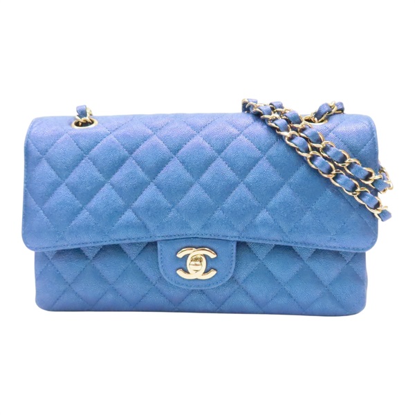 虹彩藍 菱格紋 荔枝牛皮 COCO 25 鍊帶肩背包 金釦【CHANEL 香奈兒】 A01112