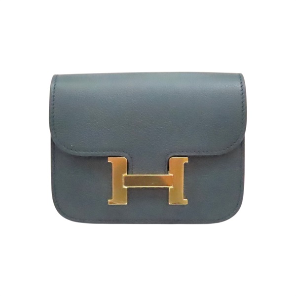 盧梭綠 Evercolor牛皮 Constance Slim 扣式 短夾 U刻 金釦【HERMES 愛馬仕】