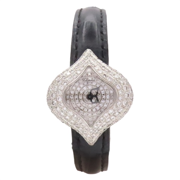 鑽石錶盤 18K白金 牛皮錶帶 Pushkin Diamond 石英腕錶 (錶帶非原廠)【Chopard 蕭邦】 12/7413