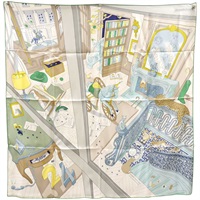 綠色 Mystere au 24 絲綢 絲巾 90x90【HERMES 愛馬仕】